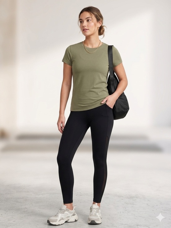 Athleta Tops - Athleta Olive Green Cotton-Blend Crew Neck Tee Size L - Soft Everyday Essential